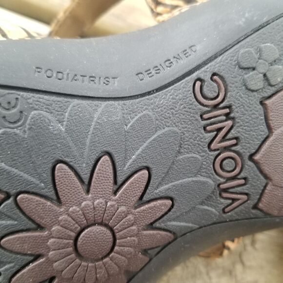 Vionic Orthaheel Amber Tan Black Swirl Faux Vegan Leather Strappy Sandals 8 - Picture 7 of 10